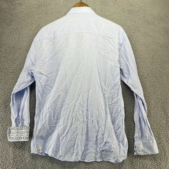 Maczoo Shirt Men's Extra Large Blue Italian Jacquard Cotton button Up Flip Cuffs - Picture 10 of 13